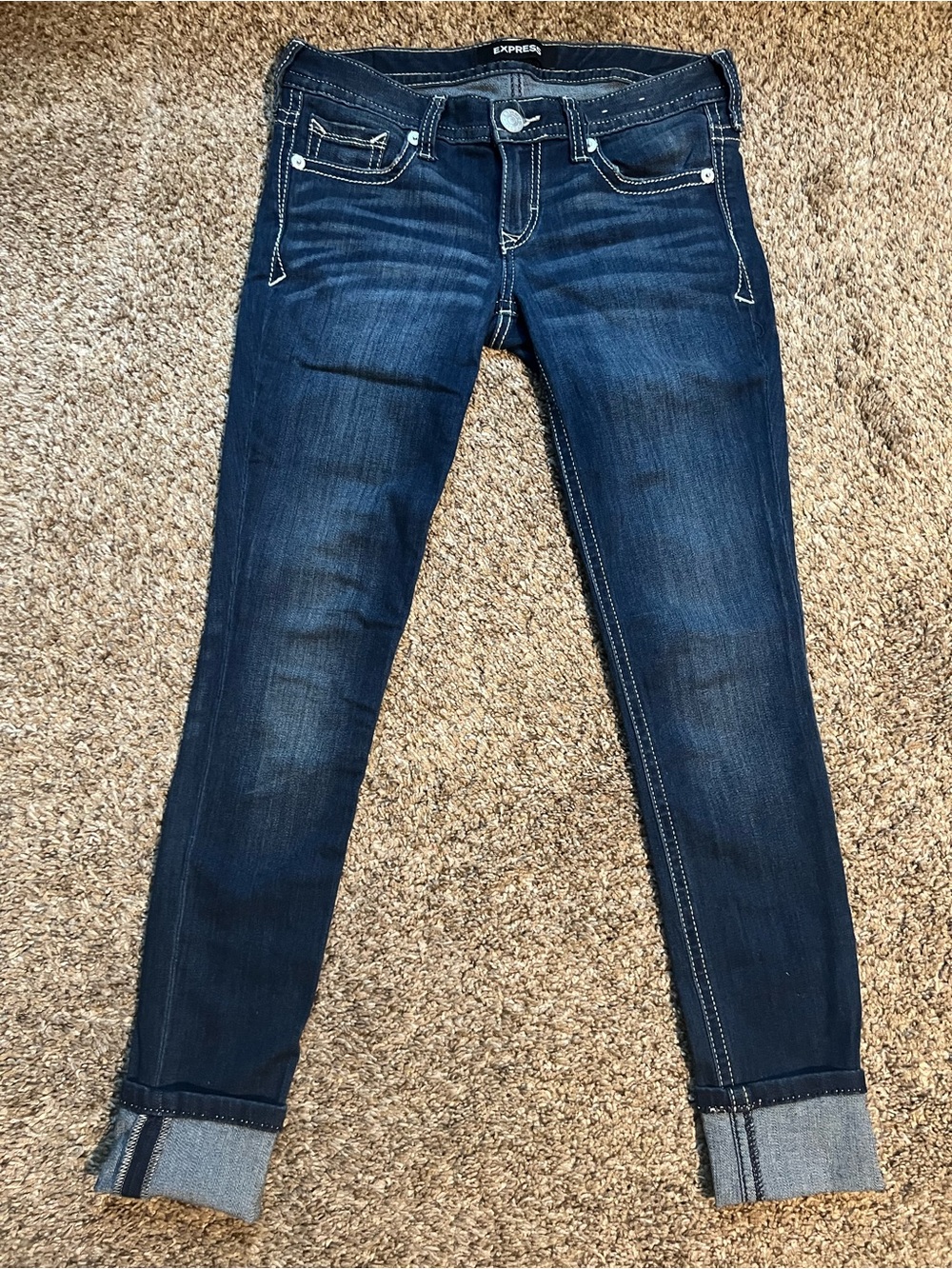 Express Dark Blue Cropped Skinny Jeans